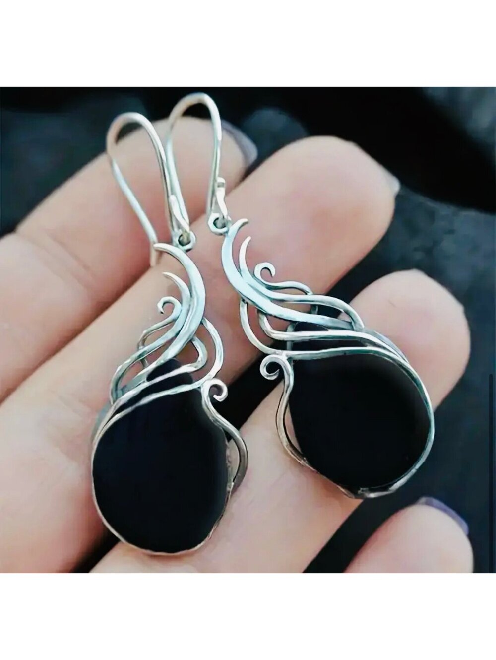 New - Silver - Retro Bohemian Stone Earrings